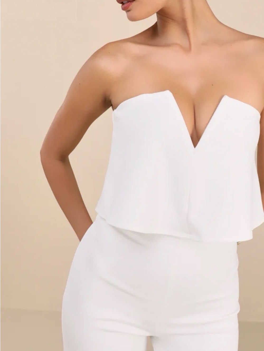 Lulu's power of love white strapless jumpsuit